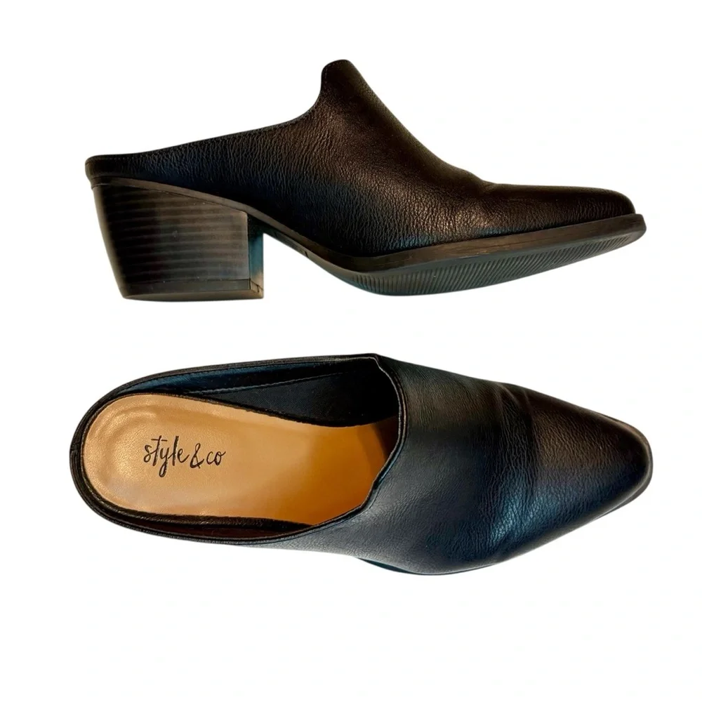 Style & Co Black Leather Block Heel Mules – Size 7.5 - Picture 1 of 9